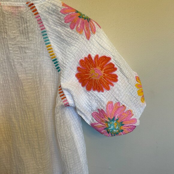THML White Embroidered Puff Sleeve Top Size Extra Small - Picture 7 of 16